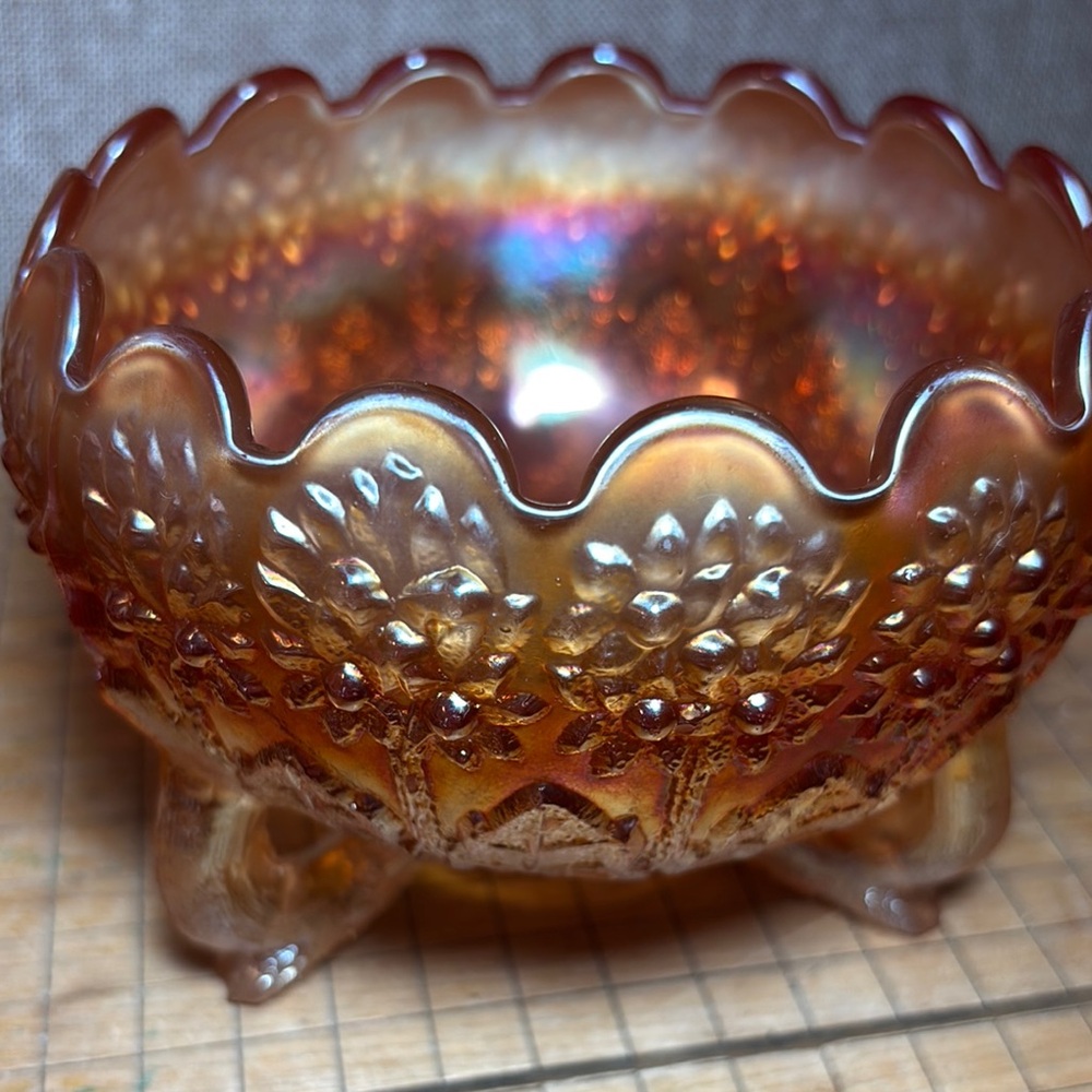 Fenton Carnival Glass Bowl Orange Tree Pattern in Marigold Vintage 5.5”Dx4”H